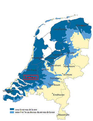 Carte Pays-Bas et niveau de la mer